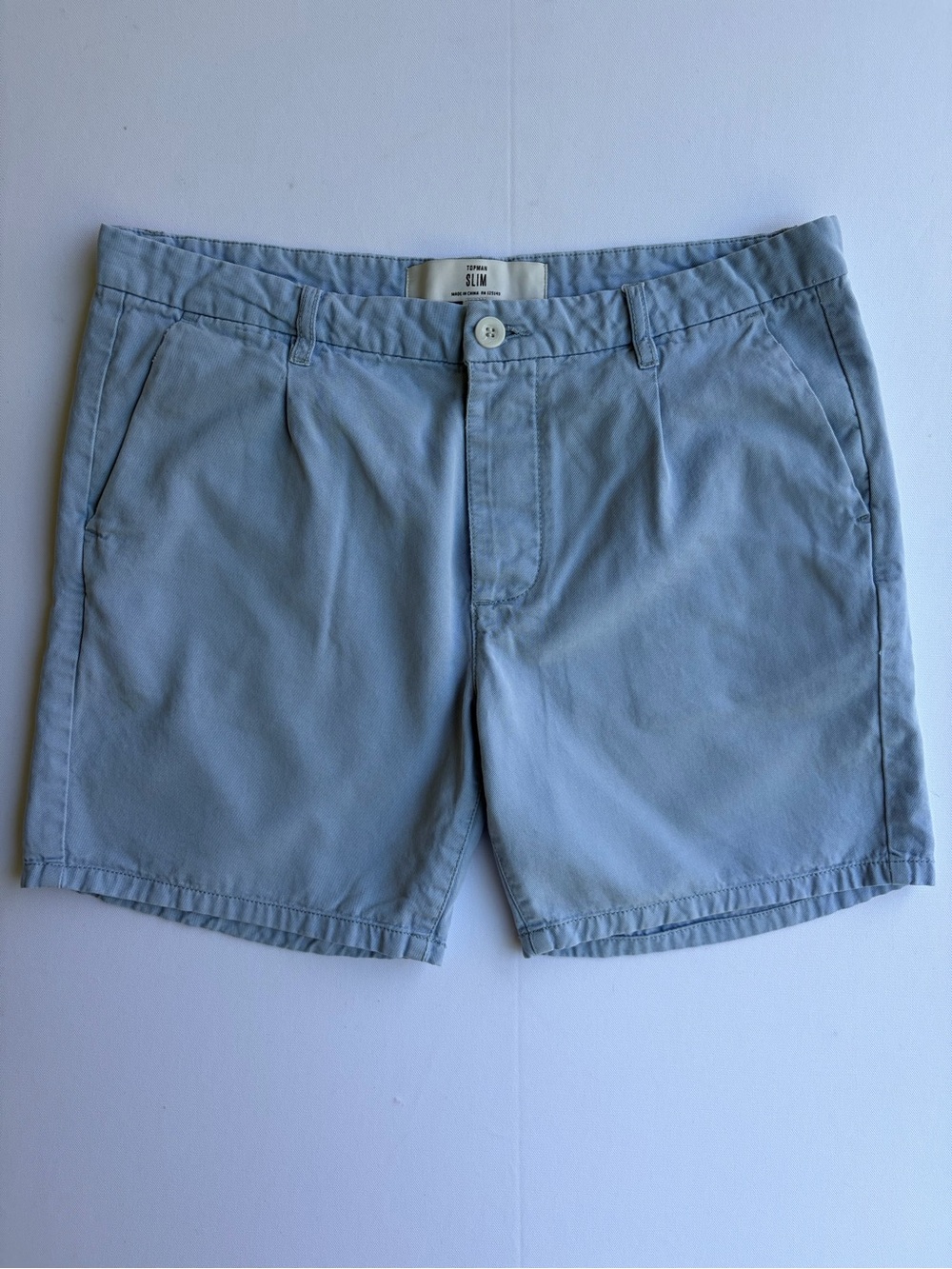 Topman Light Blue Flat Front Chino Shorts